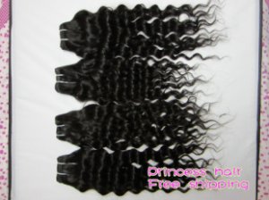 Deep Wave,14"+16",virgin brazilian human hair extension, 2pcs/lot,1b#2 (3.5oz/pc