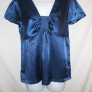 Sydney Tyler Stretch Satin Blue V Neck Top Size Small