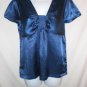 Sydney Tyler Stretch Satin Blue V Neck Top Size Small