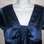 Sydney Tyler Stretch Satin Blue V Neck Top Size Small