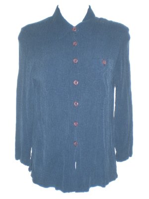 Carole Little Petites Button Down Blue Rayon Top 4P