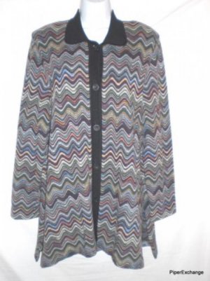 Exclusively Misook Zig Zag Striped Button Up Wool Blend Sweater Jacket XL