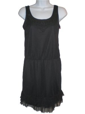 Xhilaration Black Tulle Tiered Embroidered Dress NEW S