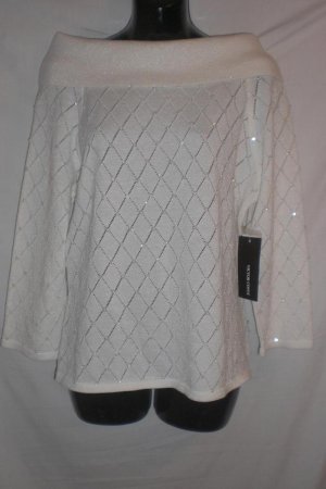 Victor Costa Cowl Neck White Iridescent Sweater NEW S