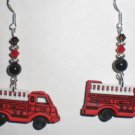 Firetruck Firefighter Dangle Sterling Silver Earrings