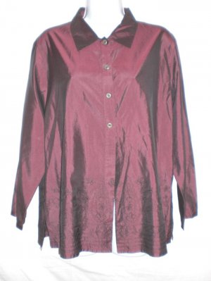 J Jill Embroidered Silk Burgundy Tunic Shirt M Petite