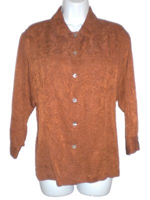 Chico's Brown Embroidered Silk Linen Crop Sleeve 2 48"