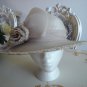 SYLVIA STRAW HAT with IVORY & GOLD BROCADE TRIM and TULLE BOW - MAJESTIC!