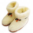 WOOL WHITE WOMEN'S GENUINE SHEEPSKIN SLIPPERS BOOTS 100% PURE WITH LACES 9 US / 6.5 UK / 40 EU