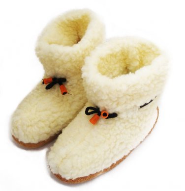 WOOL WHITE WOMEN'S GENUINE SHEEPSKIN SLIPPERS BOOTS 100% PURE WITH LACES 8.5 US / 6 UK / 39 EU