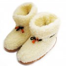 WOOL WHITE WOMEN'S GENUINE SHEEPSKIN SLIPPERS BOOTS 100% PURE WITH LACES 6 US / 3.5 UK / 36 EU
