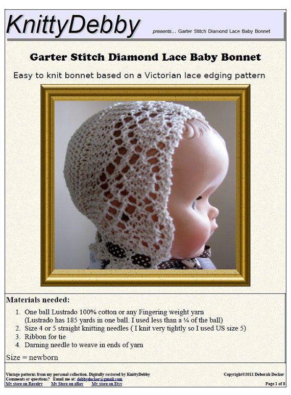 Garter Stitch Diamond Lace Baby PDF Knitting pattern EASY