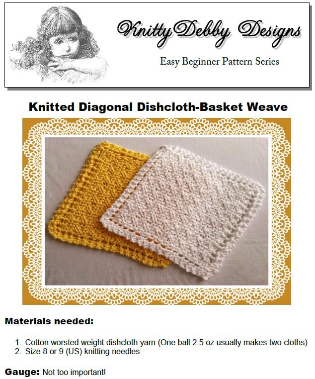 Diagonal Basket Weave Dishcloth knitting pattern PDF
