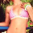 0646SM-61011/M: Polka Dot and Dtripes Bikini with Triangle Top and Skirted Bottom. Medium