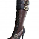 420-QUINLEY 4" Knee High Steampunk Boot With Laces