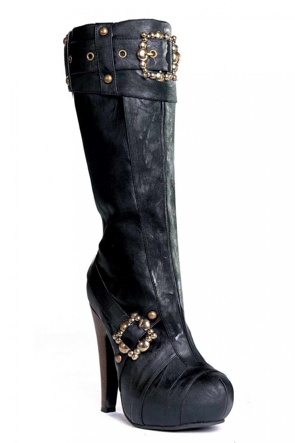426-AUBREY 4" Knee High Steampunk Boots With Buckles And Studs
