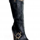 426-AUBREY 4" Knee High Steampunk Boots With Buckles And Studs