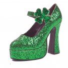 557-LUCKY 5" Chunky Heel Green Glitter Maryjane