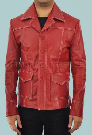 Tyler Durden Brad Pitt Fight Club Red Stylish Original Leather Coat -  All Sizes