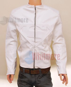 Superman Smallville Stylish White Original Leather Embossed Jacket