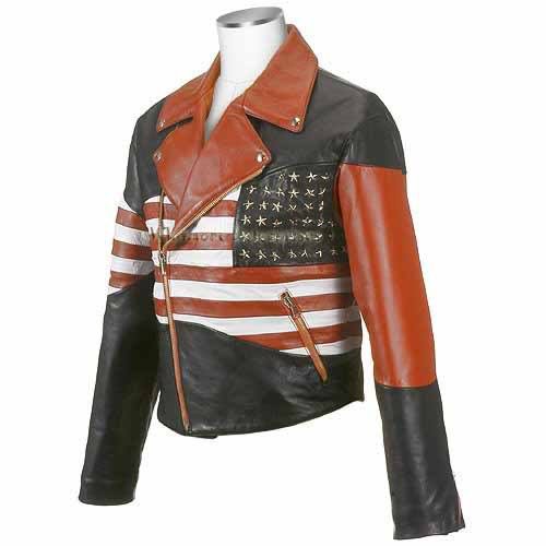 Men Biker America Flag Original Leather Jacket USA - All Sizes