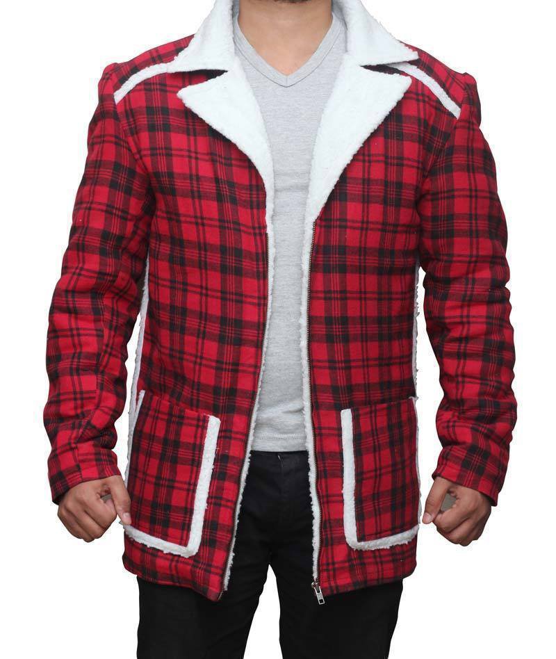 Mens Deadpool Ryan Reynold Shearling Fur Jacket Coat 