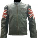 Mens Biker Classic Cafe Racer Union Jack Black Leather Jacket