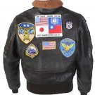 Top Gun Tom Cruise Men Fighter Jet Pilot Brown Fur Cow Hide Leather Jacket