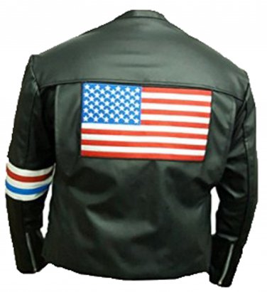 US Flag Easy Rider Peter Fonda Black CowHide Leather Jacket