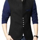 Men Slim Fit Casual Party Wear Fleece Black Waist Coat Vest