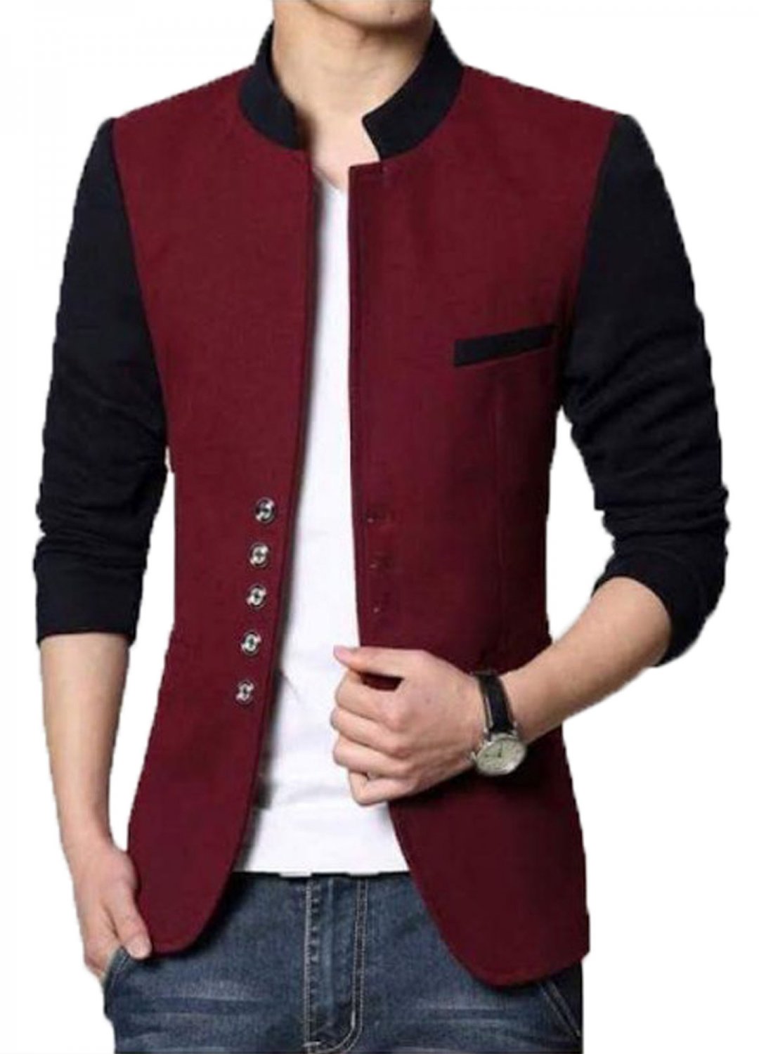 Men Slim Fit Casual Party Wear Fleece Maroon Waist Coat Vest