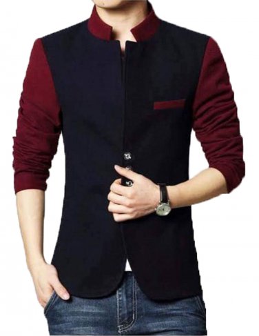 Men Slim Fit Casual Party Wear Fleece Navy Waist Coat Vest