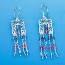 Sterling silver dangle earrings with pink tourmaline and iolite