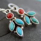 Red Coral and Turquoise earrings