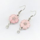 PINK FLOWER DANGLE EARRINGS WITH CRYSTALS