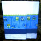 Kitchen Towel Set--blue and green owls