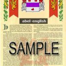 ABEL - ENGLISH - Coat of Arms - Family Crest - Armorial GIFT! 8.5x11