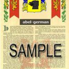 ABEL - GERMAN - Coat of Arms - Family Crest - Armorial GIFT! 8.5x11