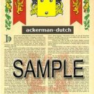 ACKERMAN - DUTCH - Coat of Arms - Family Crest - Armorial GIFT! 8.5x11