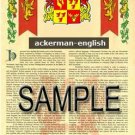 ACKERMAN - ENGLISH - Coat of Arms - Family Crest - Armorial GIFT! 8.5x11