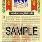 ADKINS - ENGLISH - ALT - Coat of Arms - Family Crest - Armorial GIFT! 8.5x11