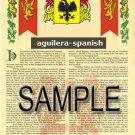 AGUILERA - SPANISH - Coat of Arms - Family Crest - Armorial GIFT! 8.5x11