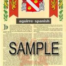 AGUIRRE - SPANISH - Coat of Arms - Family Crest - Armorial GIFT! 8.5x11