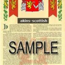 AKINS - SCOTTISH - Coat of Arms - Family Crest - Armorial GIFT! 8.5x11