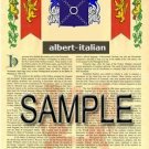 ALBERT - ITALIAN - Coat of Arms - Family Crest - Armorial GIFT! 8.5x11