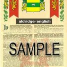 ALDRIDGE - ENGLISH - Coat of Arms - Family Crest - Armorial GIFT! 8.5x11