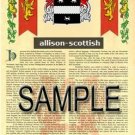 ALLISON - SCOTTISH - Coat of Arms - Family Crest - Armorial GIFT! 8.5x11