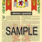 ALONSO - SPANISH - Coat of Arms - Family Crest - Armorial GIFT! 8.5x11