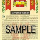 ALVAREZ - ITALIAN - Coat of Arms - Family Crest - Armorial GIFT! 8.5x11