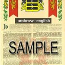 AMBROSE - ENGLISH - Coat of Arms - Family Crest - Armorial GIFT! 8.5x11